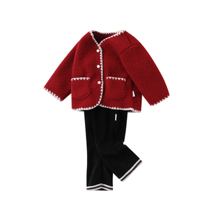 女童套装秋冬装新款宝宝红色洋气公主两件套小童儿童韩系衣服童装