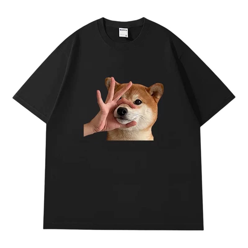 趣味搞怪柴犬闭嘴印花短袖T恤男女宽松休闲圆领半袖t恤定制上衣潮