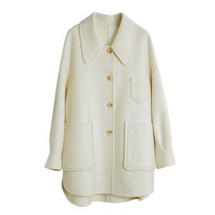 【100%绵羊毛】ELLE白色中长款毛呢外套女2025冬装新款双面呢大衣