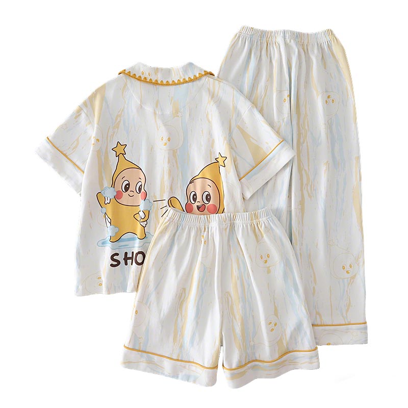 星星人母女纯棉短袖夏季家居服