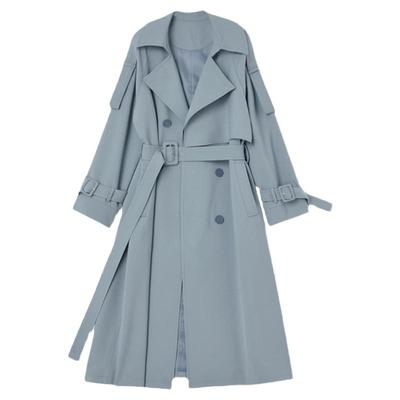 风衣外套女中长款蓝色大衣韩版