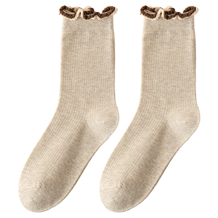 无骨袜子女夏季款纯棉堆堆袜木耳花边日系甜美吸汗搭勃肯鞋中筒袜