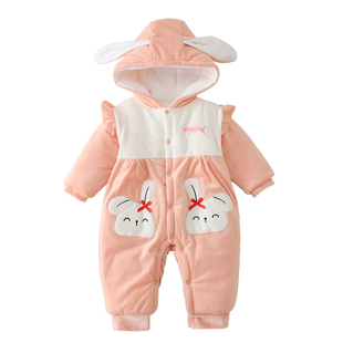 女宝宝连体衣冬加厚棉衣婴儿加绒加厚连身哈衣外出服抱衣爬服冬装