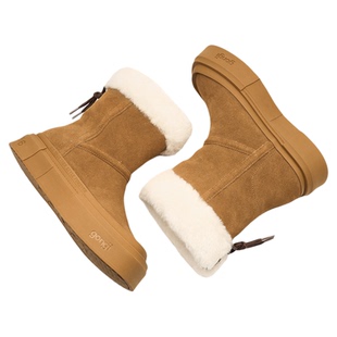 GONGJI厚底雪地靴女冬外穿加绒加厚保暖鞋子增高防滑高帮毛毛棉鞋