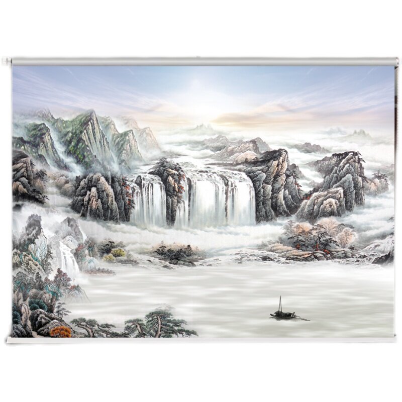 定制山水画卷帘窗帘中式水墨画