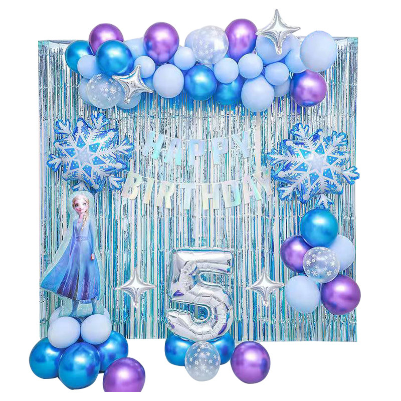 冰雪奇缘爱莎生日布置背景墙4周岁艾莎公主气球派对场景装饰女孩3