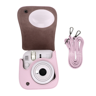 富士拍立得mini12相机包instax太空舱保护套可爱黑棕纯色配肩带