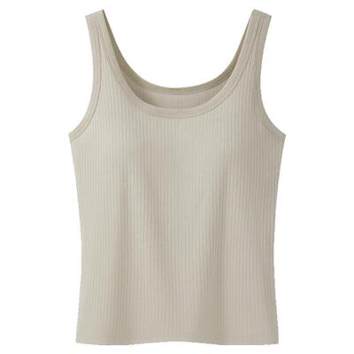 三枪带胸垫纯棉女背心罗纹舒肤
