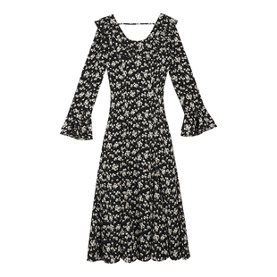 pusumede【现货5.5折】法式碎花连衣裙女荷叶边设计感收腰鱼尾裙