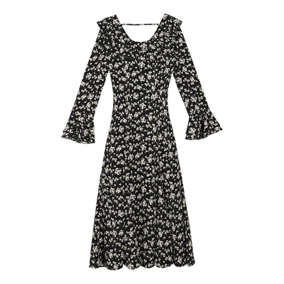 长袖碎花连衣裙女荷叶边设计感