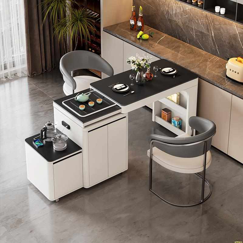 现代简约岩板茶桌椅组合小户型烧水壶一体可移动伸缩旋转阳台茶台