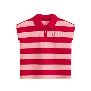 2025夏季女童条纹T恤短袖POLO衫中大儿童装洋气时髦体恤甜美套装