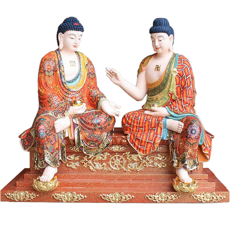 木雕多宝佛摆件释迦牟尼二佛并坐像大宝佛宝胜佛定制 圣造
