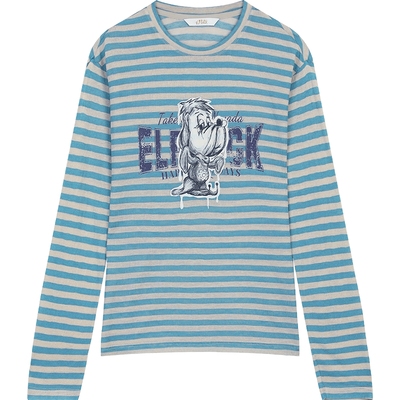 妖精的口袋撞色条纹印花长袖t恤女22026早春新款松弛感薄款上衣