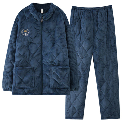 冬季珊瑚绒夹棉加厚睡衣男可外穿