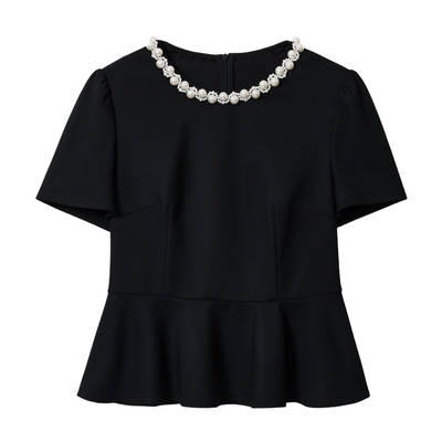 蓝语珍珠短袖T恤蕾丝半身裙套装