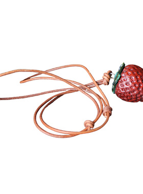 文艺质朴草莓吊坠天然木质皮绳毛衣链长项链棉麻服饰搭配