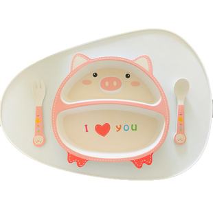 出口品质竹纤维餐具儿童餐盘分格卡通宝宝幼儿园吃饭辅食分隔盘子