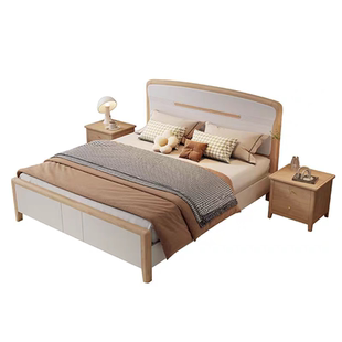 实木床轻奢白色中式简约静音1.8米主卧杏色双人1.5软靠榫卯床储物