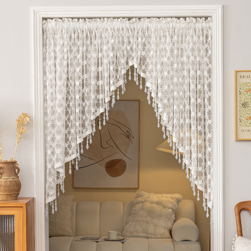 氛围感装饰门帘免打孔隔断帘半截厨房拱形帘三角短帘半帘遮挡帘