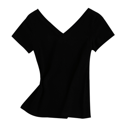 短袖性感前后V领纯棉T恤