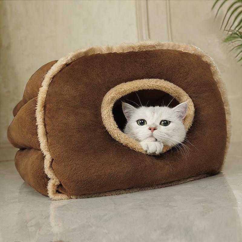 猫窝冬季保暖小型犬狗窝深度睡眠英美短渐层猫睡袋屋半封闭厚实窝
