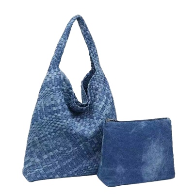 韩国纯手工水洗牛仔编织包