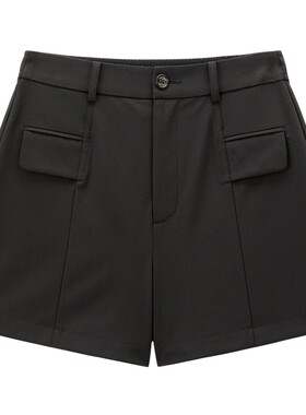 太平鸟高腰阔腿休闲中短裤夏季A字通勤黑色西装短裤子