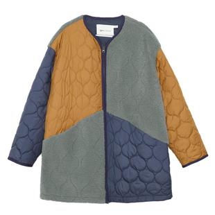 MOVEUP幻走2024冬新款.FUN系列撞布拼接猫咪绣花复古中长款外套女