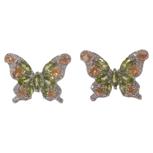 《绿幽蝶》复古精致轻奢高级感橄榄绿色满钻蝴蝶超仙耳夹耳钉耳环