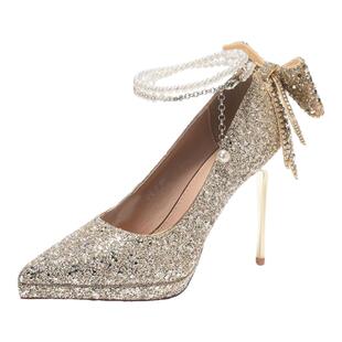 绝美银色高跟鞋2025新款亮片主纱婚鞋秀禾两穿新娘结婚礼服高跟鞋