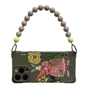 复古风油画萝卜兔挂绳手机壳14Promax防摔手拎短链适用苹果iPhone13斜挎12四孔深绿色11软xr保护套14plus新款