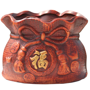 红陶复古陶瓷花盆发财树大号福袋招财进宝粗陶透气个性创意造型盆