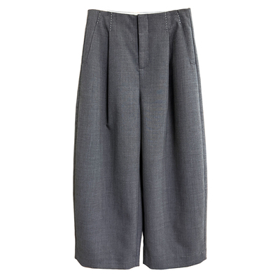 柜款绵羊毛中高腰镰刀九分西裤