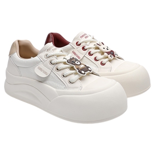 月芽儿2025春季新款厚底小白鞋女增高百搭丑萌轻便厚底休闲运动鞋