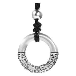 s999足银实心乾坤圈平安扣吊坠男士祥云项链情侣挂坠复古潮流首饰