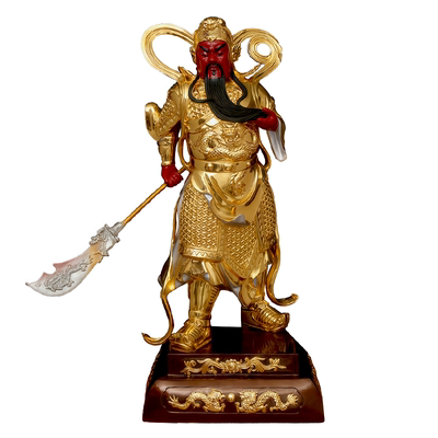黄铜彩绘关公武财神供奉摆件