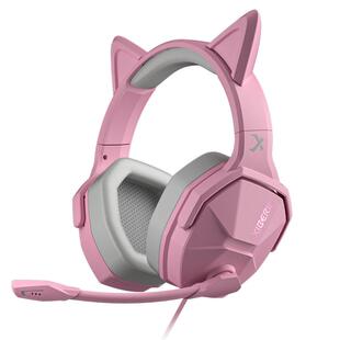 西伯利亚V13粉色猫耳朵头戴式游戏电竞耳机女生耳麦电脑有线专用