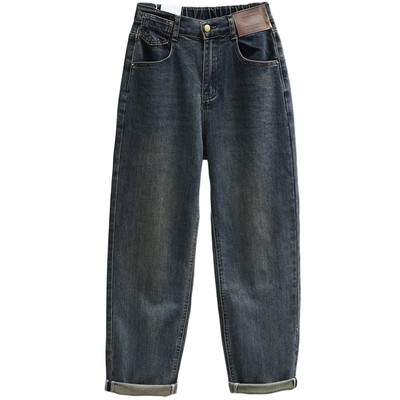 哈伦裤女加绒牛仔秋冬显瘦老爹裤