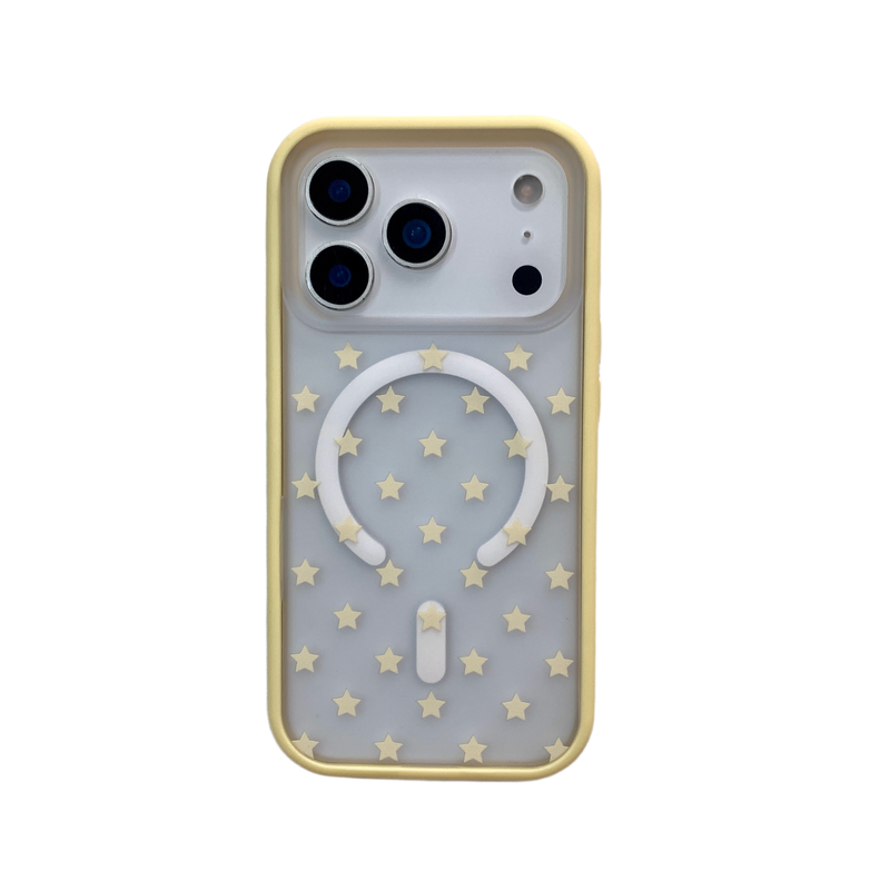 黄色满屏星星iphone适用17promax苹果16pro小众15女生14个性13磨砂肤感抗指纹边框拆卸二合一防摔磁吸手机壳