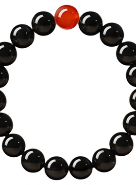 天然黑曜石手串补水海蓝宝手链