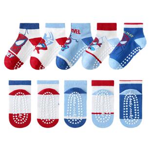 蜘蛛侠儿童袜子春夏季点胶防滑地板袜男童女童纯棉奥特曼卡通短袜