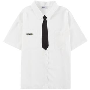 夏季短袖jk领带白衬衫女新款2024年宽松百搭学生衬衣女日系学院风