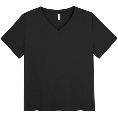 大码宽松纯色V领遮肉显瘦t恤