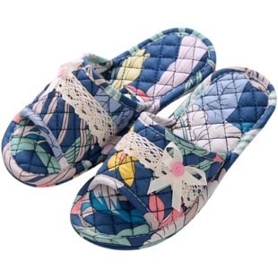 新款布艺男女情侣夏四季居家用室内木地板静音防滑胶粒棉布底拖鞋