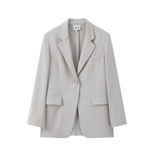 LILY2025新款女装格雷系一粒扣百搭职业通勤宽松休闲西装外套