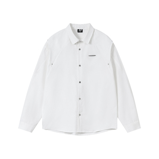 FORNINES春季款宽松解构纯色衬衣假两件设计感白色长袖衬衫男女潮