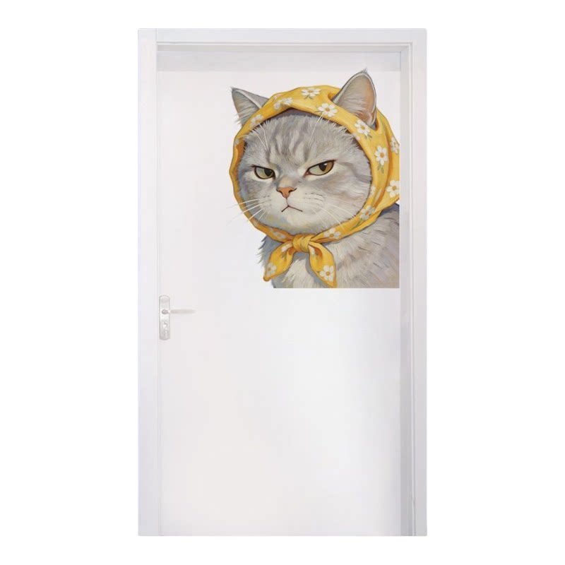 萌宠生气猫咪自粘防水墙贴门贴画