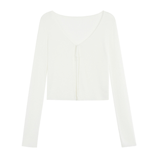 pusumede 白色冰丝针织开衫女防晒小外套外搭罩衫空调衫薄款上衣