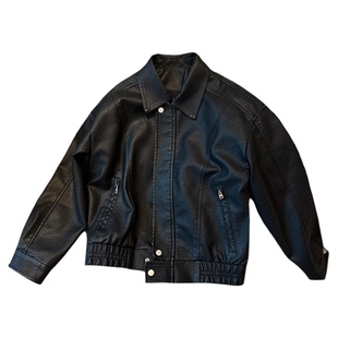 加绒皮衣男潮牌翻领2025年时尚帅气机车皮夹克纯色修身高级感外套